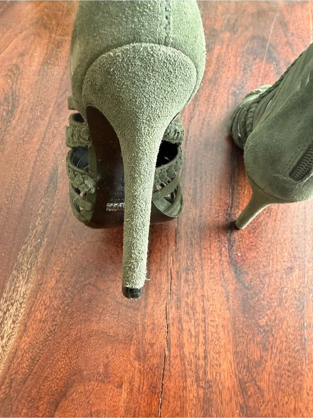Schutz Olive Green Braided Strappy High Heel Sandals